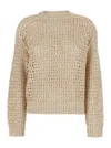 BRUNELLO CUCINELLI BEIGE SWEATER WITH MICRO SEQUINS IN MESH KNIT WOMAN