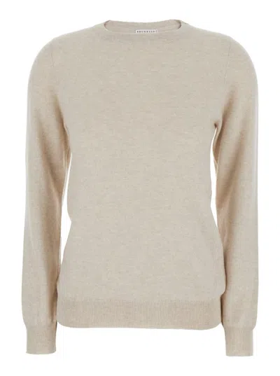 Brunello Cucinelli Beige Sweater With Round Neck In Cashmere Woman In Brown