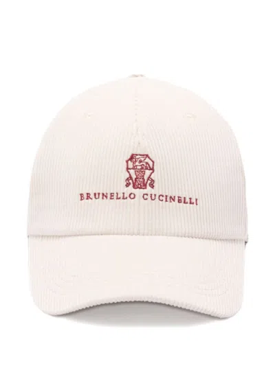 BRUNELLO CUCINELLI BEIGE TEXTURED LOGO BASEBALL HAT