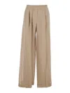 Brunello Cucinelli Beige Trousers With Elastic Waist And Welt Pockets In Cotton Organza Woman In Multi