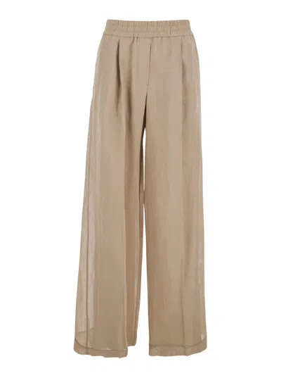 Brunello Cucinelli Beige Trousers With Elastic Waist And Welt Pockets In Cotton Organza Woman In Multi