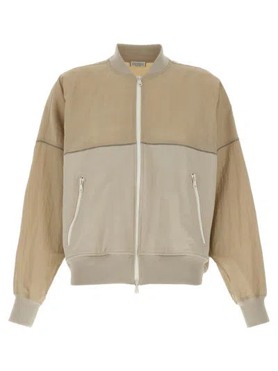 BRUNELLO CUCINELLI BEIGE TWO-MATERIAL SWEATSHIRT