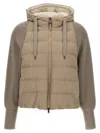 Brunello Cucinelli Two-material Puffer Jacket Casual Jackets And Parka Beige In Brown