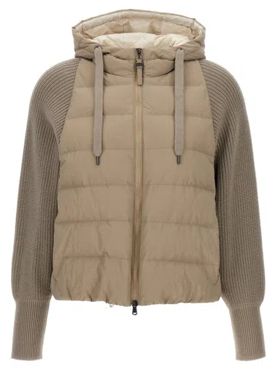 BRUNELLO CUCINELLI BEIGE TWO-MATERIAL WATER-REPELLENT JACKET