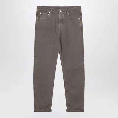 Brunello Cucinelli Beige Vintage-effect Jeans With Turn-up Hem