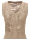 Brunello Cucinelli Sequin-embellished Open-knit Cotton-blend Vest In Beige