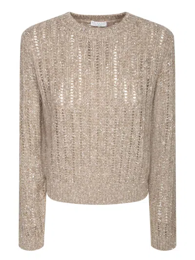 Brunello Cucinelli Beige Wool And Cashmere Sweater In Gray