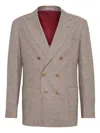 Brunello Cucinelli Beige Wool And Silk Double-breasted Blazer