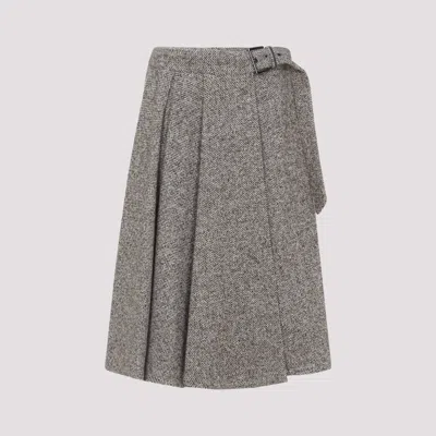 BRUNELLO CUCINELLI BEIGE WOOL AND SILK MIDI SKIRT