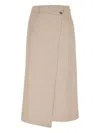 Brunello Cucinelli Beige Wool Asymmetrical Wrap Skirt In Neutral