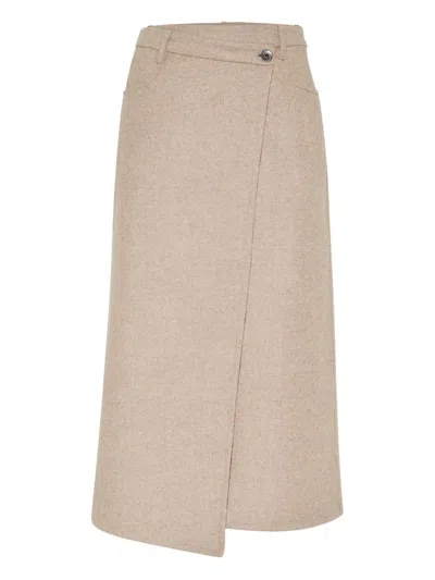 BRUNELLO CUCINELLI BRUNELLO CUCINELLI BEIGE WOOL ASYMMETRICAL WRAP SKIRT