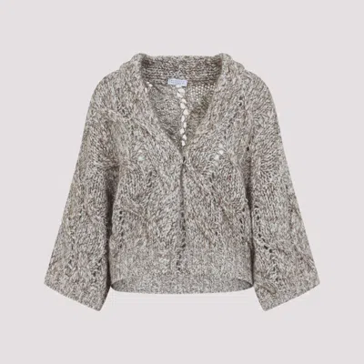 BRUNELLO CUCINELLI BEIGE WOOL BLEND CARDIGAN