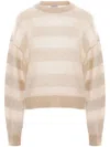 Brunello Cucinelli Striped Wool Crewneck Sweater In Beige