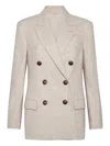 Brunello Cucinelli Wool Double-breasted Jacket With Peak Lapels In Neutral