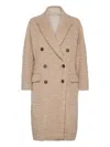 Brunello Cucinelli Boucle Double-breasted Coat Sequin Embellishment In Brown