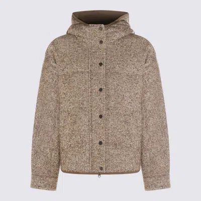 Brunello Cucinelli Beige Wool Down Jacket In Multi