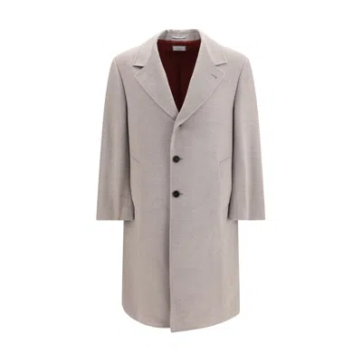 Brunello Cucinelli Light Beige Notched Lapel Coat In Neutral