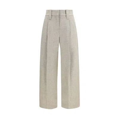 Brunello Cucinelli Beige Wool Oves Aries Dress Pants In Gray