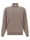 Brunello Cucinelli Cashmere Polo Ribbed Collar Cuffs Hem In Brown
