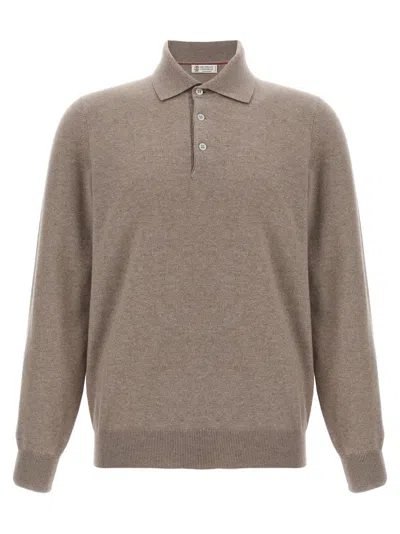 BRUNELLO CUCINELLI BEIGE WOOL POLO SHIRT