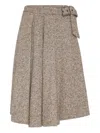 Brunello Cucinelli Belted Asymmetric Pleated Bead-embellished Wool-blend Wrap Skirt In Gray