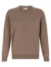 Brunello Cucinelli Cashmere Crew Neck Sweater With Ribbed Cuffs And Hem In Brown