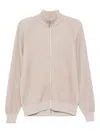 Brunello Cucinelli Cashmere High Neck Zip-up Cardigan With Ribbed Knit In Neutral