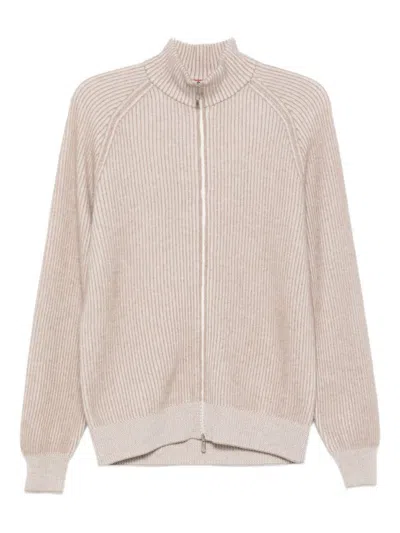 BRUNELLO CUCINELLI BEIGE WOOL ZIPPED CARDIGAN