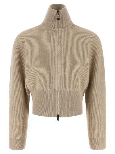 BRUNELLO CUCINELLI BEIGE WOOL ZIPPED CARDIGAN
