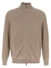 Brunello Cucinelli Collar Zip Cardigan Ribbed Texture In Neutral