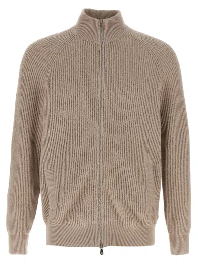 BRUNELLO CUCINELLI BEIGE ZIP CARDIGAN