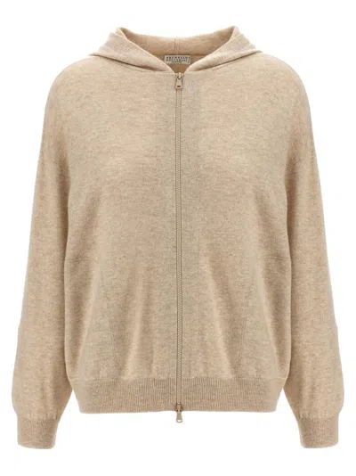 BRUNELLO CUCINELLI BEIGE ZIPPERED HOODIE