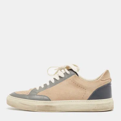 Pre-owned Brunello Cucinelli Beige/grey Leather And Suede Lace Up Sneakers Size 41