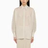 BRUNELLO CUCINELLI BRUNELLO CUCINELLI BEIGE/WHITE/BLACK STRIPED SHIRT IN COTTON AND SILK