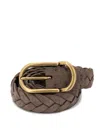 Brunello Cucinelli Woven Suede Belt With Rounded Buckle And Metal Loop In Bisonte