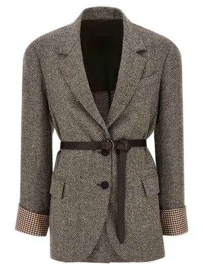 Brunello Cucinelli Belt Blazer In Brown