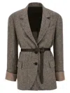 Brunello Cucinelli Blazer Jacket With Belt In Gray