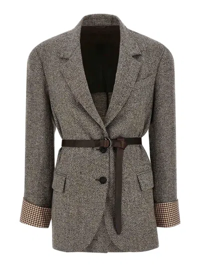Brunello Cucinelli Belt Blazer In Brown