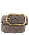 Brunello Cucinelli Woven Suede Belt With Rounded Buckle And Metal Loop In Brown