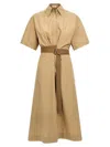 Brunello Cucinelli Cotton Poplin Chemiser Dress With Adjustable Belt In Brown