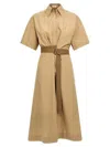 Brunello Cucinelli Cotton Poplin Chemiser Dress With Adjustable Belt In Brown