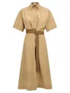 Brunello Cucinelli Cotton Poplin Chemiser Dress With Adjustable Belt In Brown