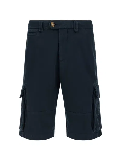 Brunello Cucinelli Cotton Gabardine Cargo Bermuda Shorts In Blue