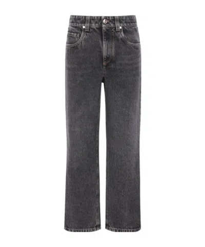 Brunello Cucinelli Monili-trimmed Straight-leg Jeans In Gray