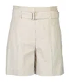 Brunello Cucinelli Women Striped Cotton And Linen Twill Formal Bermuda Shorts With Monili In White