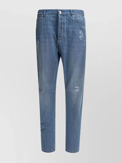 Brunello Cucinelli Belt Loops Distressed Trousers Faded Five-pocket Style In Blue