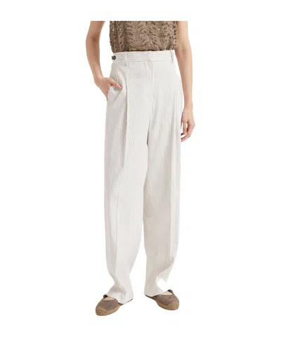 Brunello Cucinelli Belt Loops Slacks In White