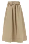Brunello Cucinelli Cotton Midi Skirt With Elastic Waistband In Brown