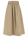 Brunello Cucinelli Cotton Midi Skirt With Elastic Waistband In Brown