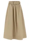 Brunello Cucinelli Cotton Midi Skirt With Elastic Waistband In Brown